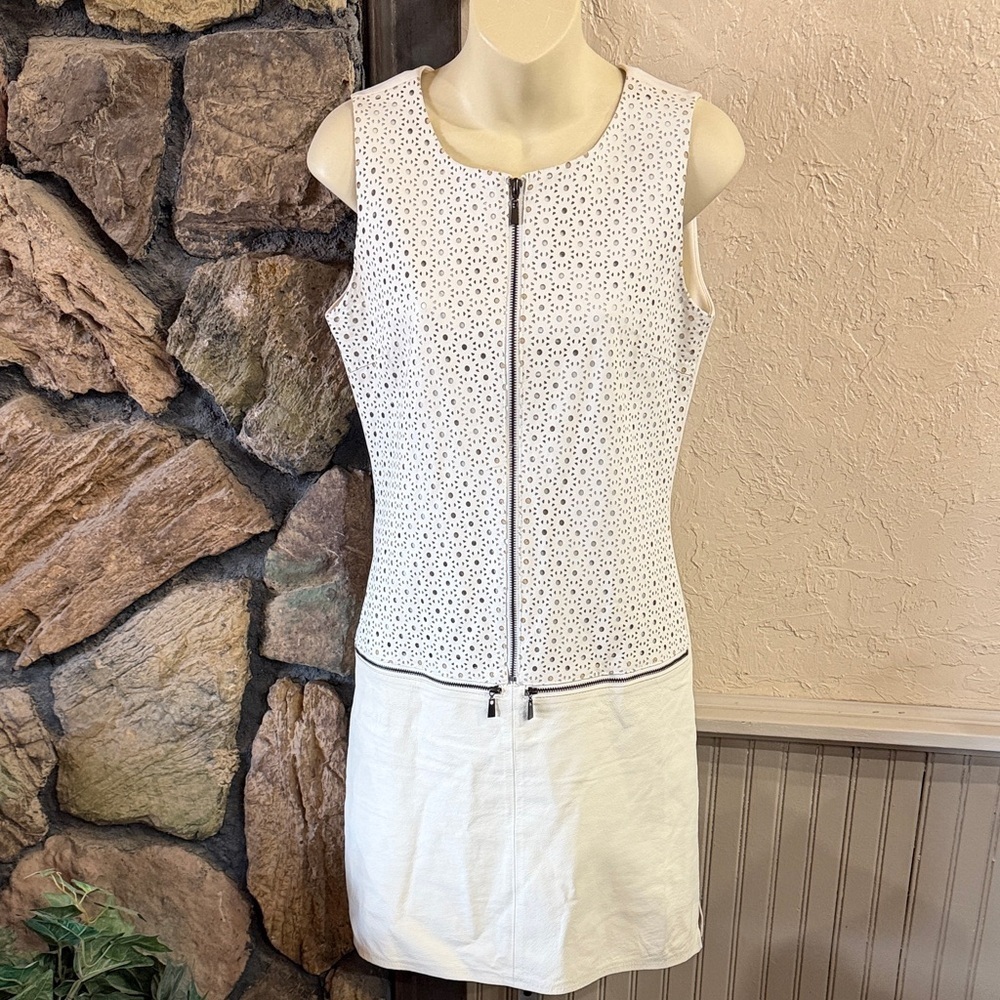 My Tribe Ivory Sleeveless Leather Mini Dress